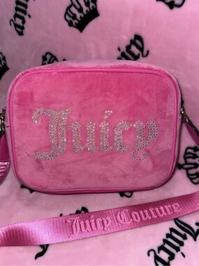 Juicy Couture Pink Velour Rhinestone Logo Crossbody
